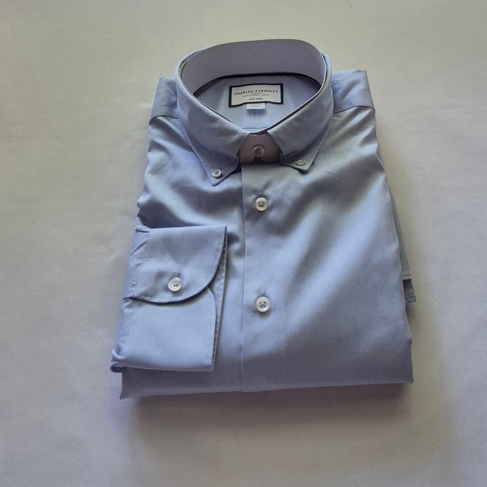 Charles Tyrwhitt Twill Men Dress Shirt color light Purple size 16 1/2in 33in